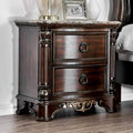 Brown Traditional Wood Carved Marble Nightstand X5171