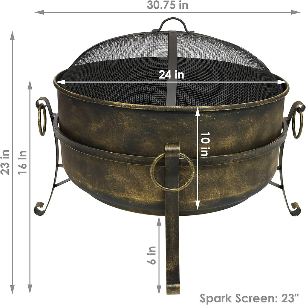 24 Inch Wood Burning Outdoor Fire Pit with Spark Screen and Poker T332