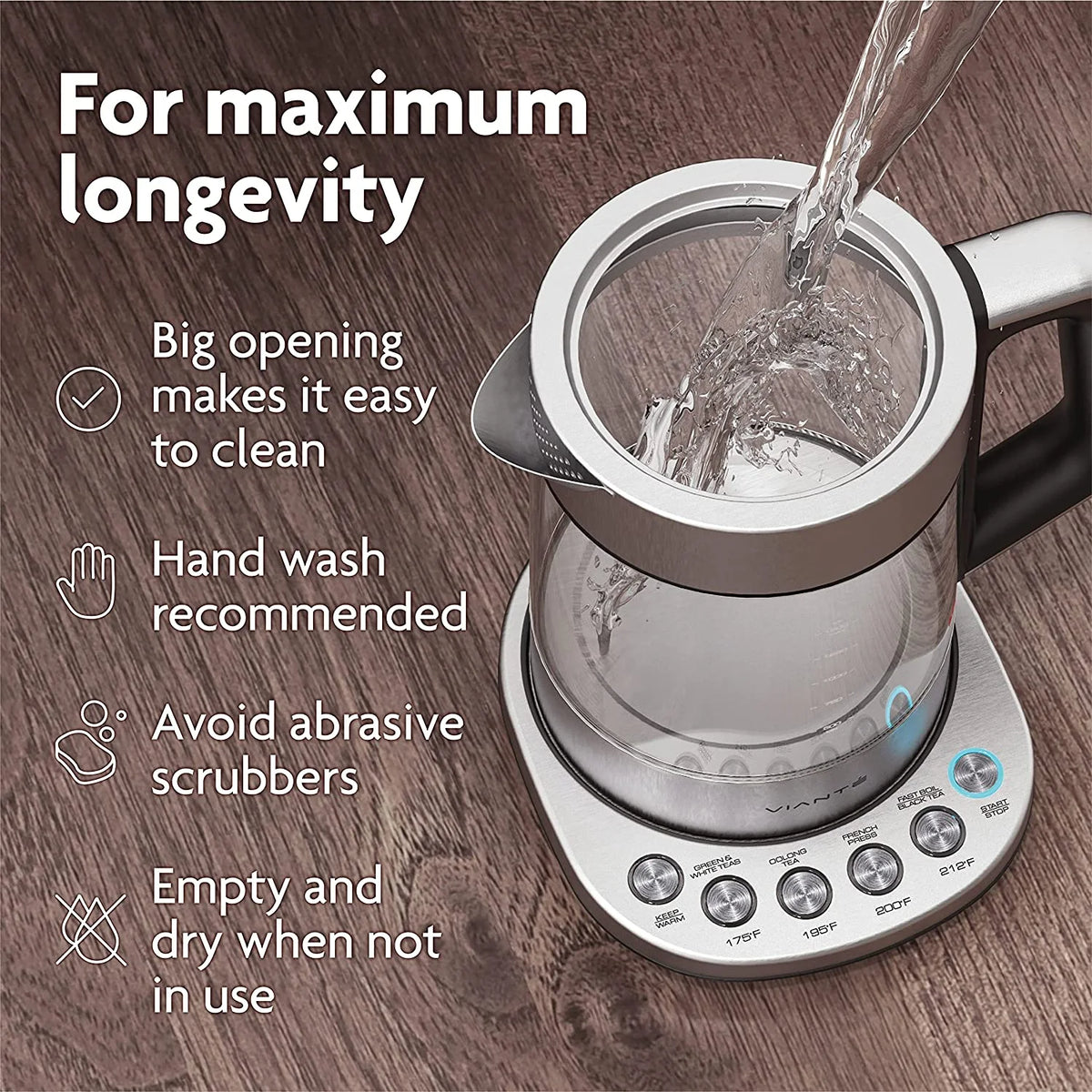 Electric Glass Kettle with Tea Infuser and Temperature Control R640