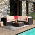 6 Piece PE Rattan Wicker Sofa Set with Cushions and Glass Table K662695