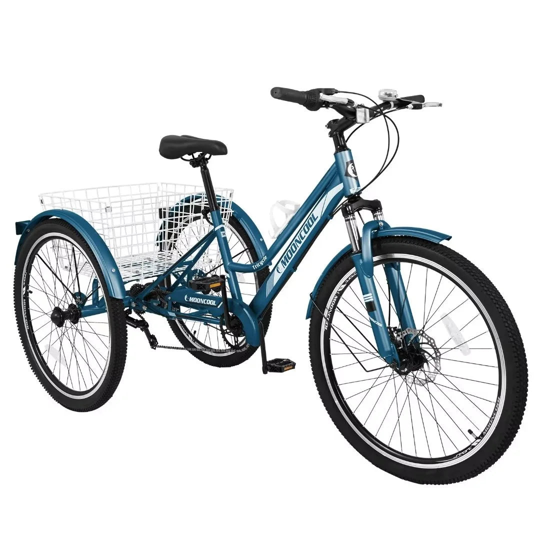 Adult Mountain Tricycle 27.5 Tire Three Wheel Cruiser Bike with Shopping Basket R958308