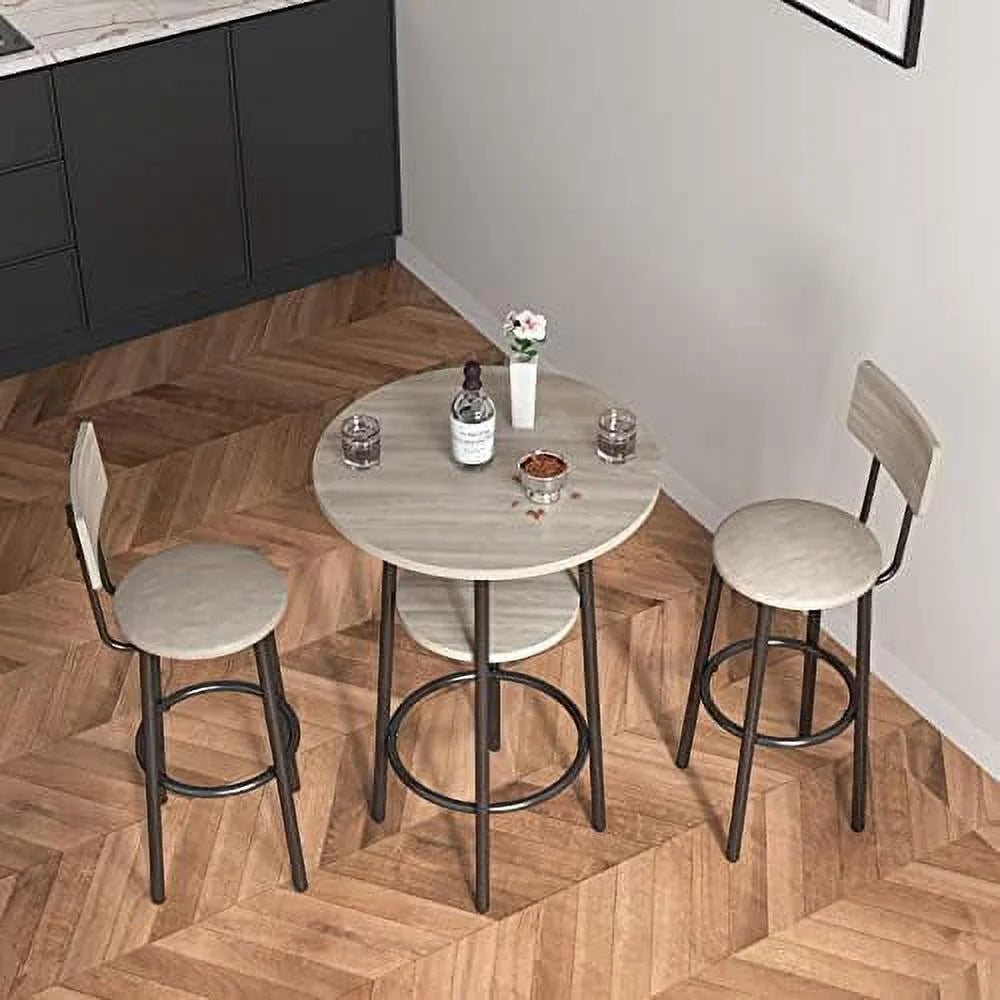 3 Piece Metal and Wood Table and Stools Set V17990