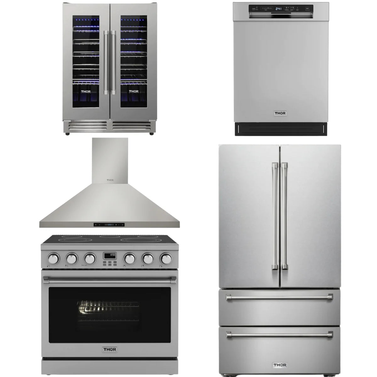 36 Electric Range, Range Hood, Refrigerator, Dishwasher and Wine Cooler T789
