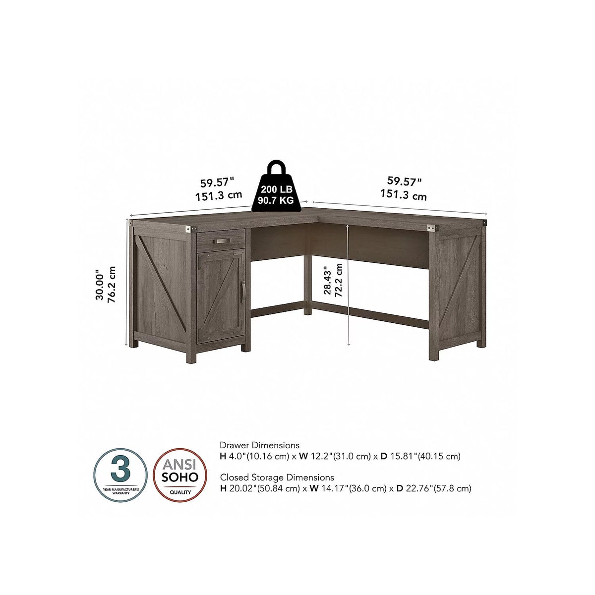 L Shaped Desk with Cabinet U8959