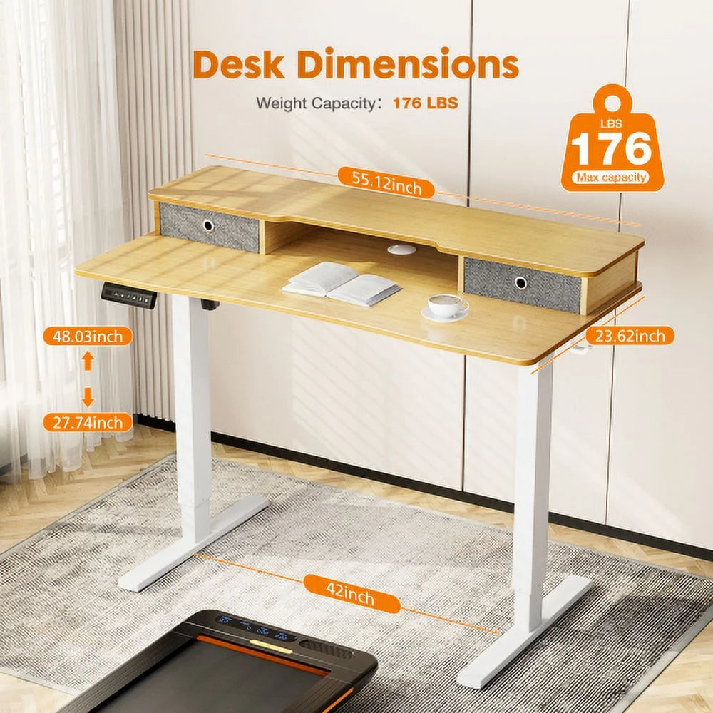 Height Adjustable Electric Standing Desk with Storage Shelf E280744