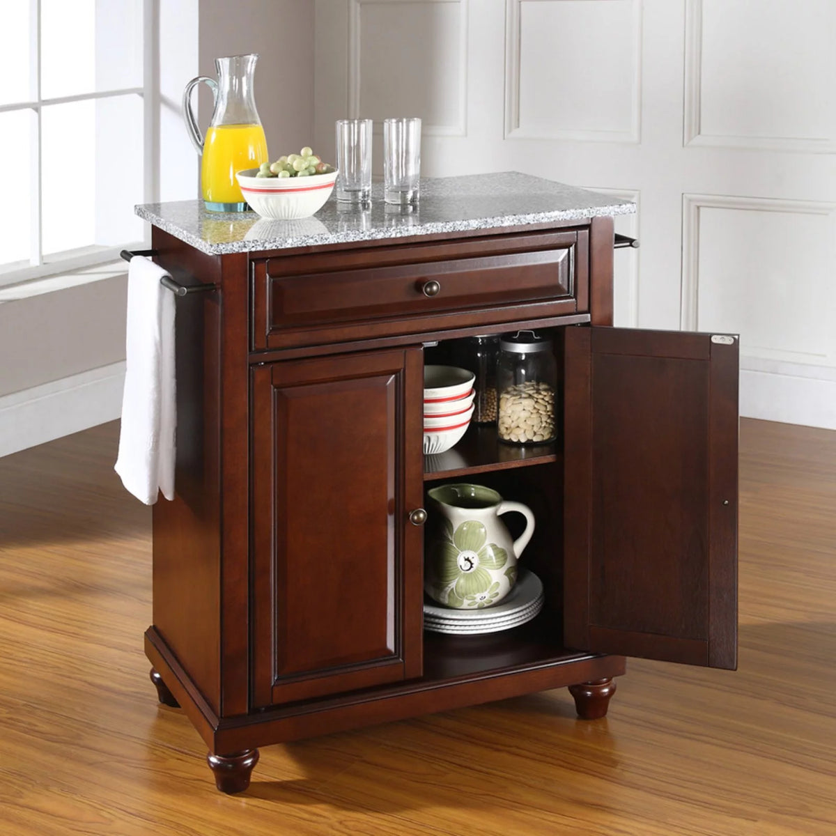 White Wood Portable Kitchen Island J343