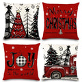 4pcs Christmas Pillow Covers 18x18 Inch Red Throw Case G676