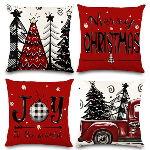 4pcs Christmas Pillow Covers 18x18 Inch Red Throw Case G676