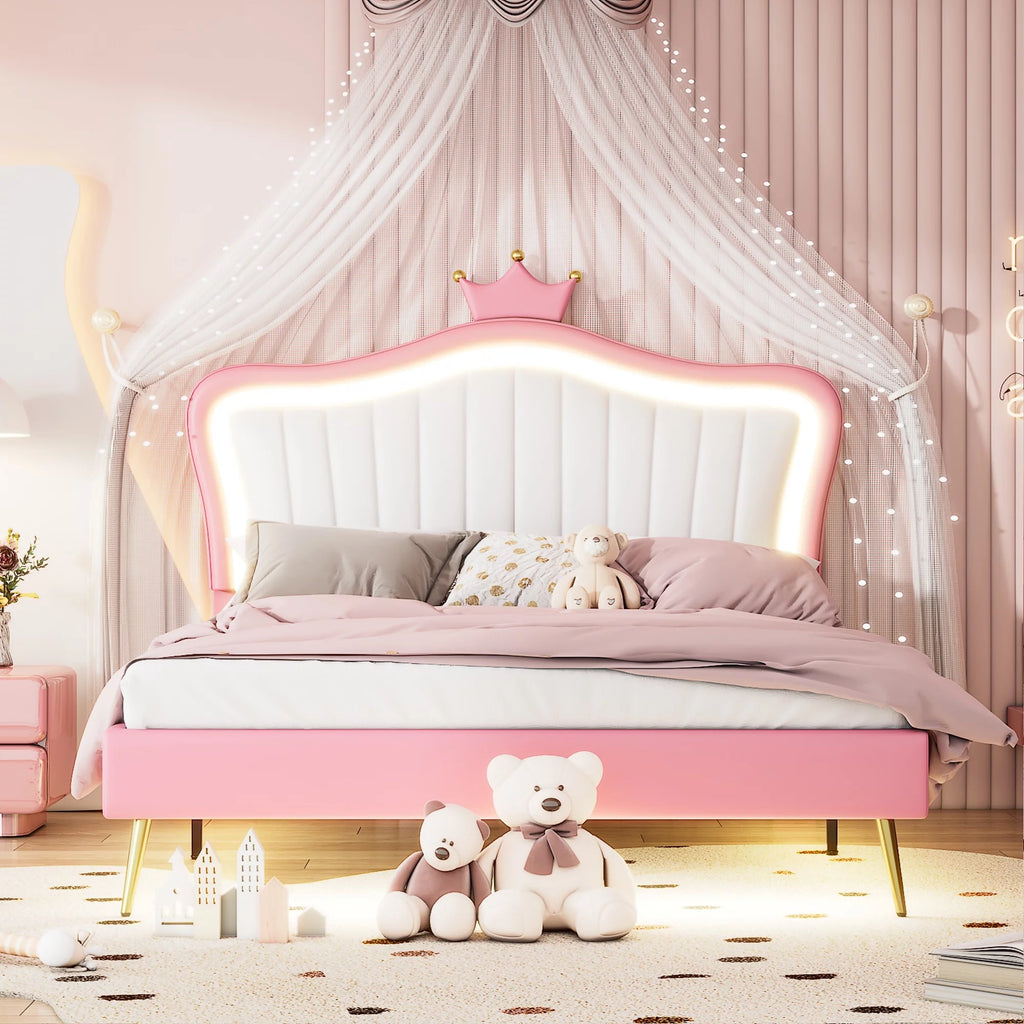 Queen Size Upholstered Bed Frame with LED Lights P4272