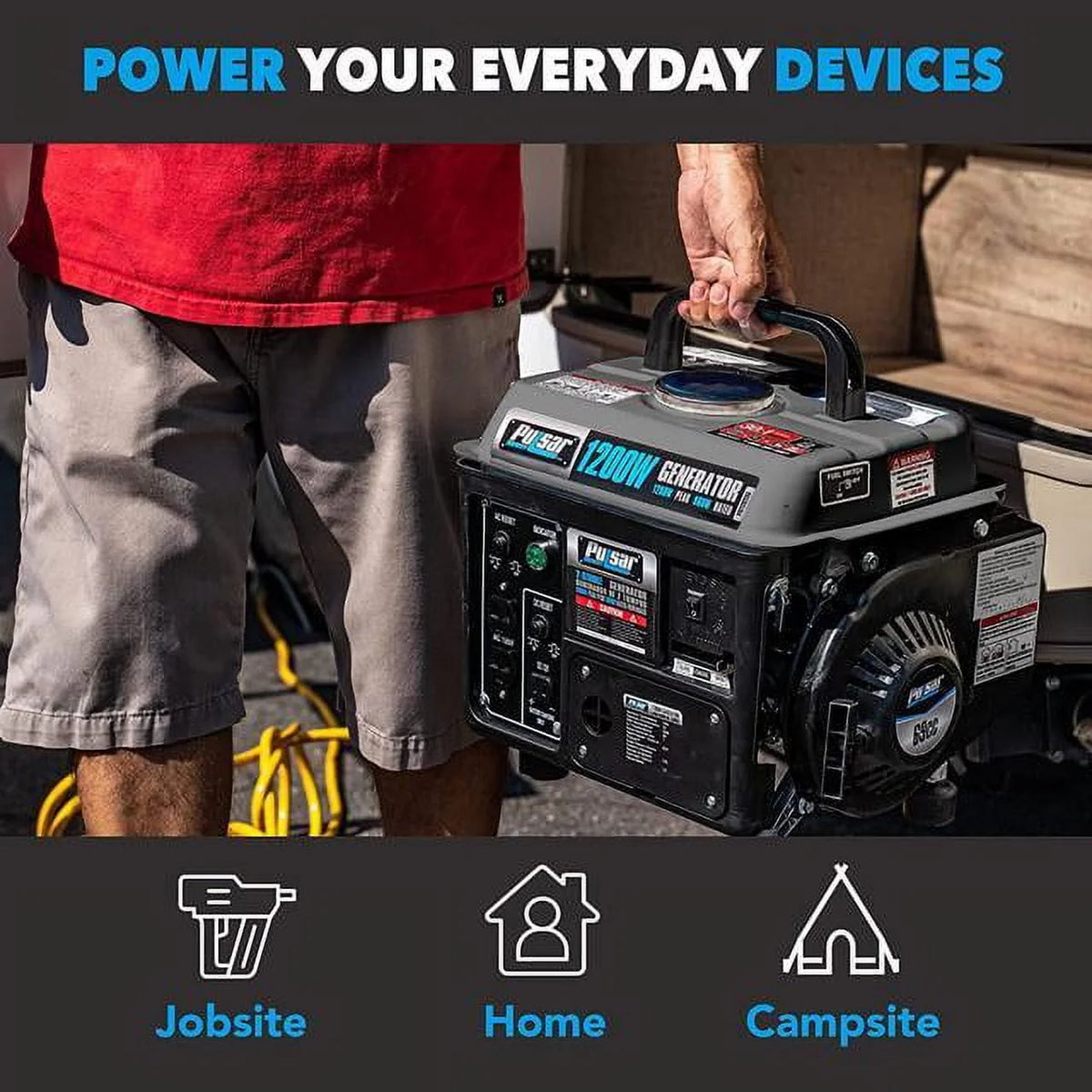Portable Gas-Powered Generator with Carrying Handle, 1200W, Black/Gray C704531