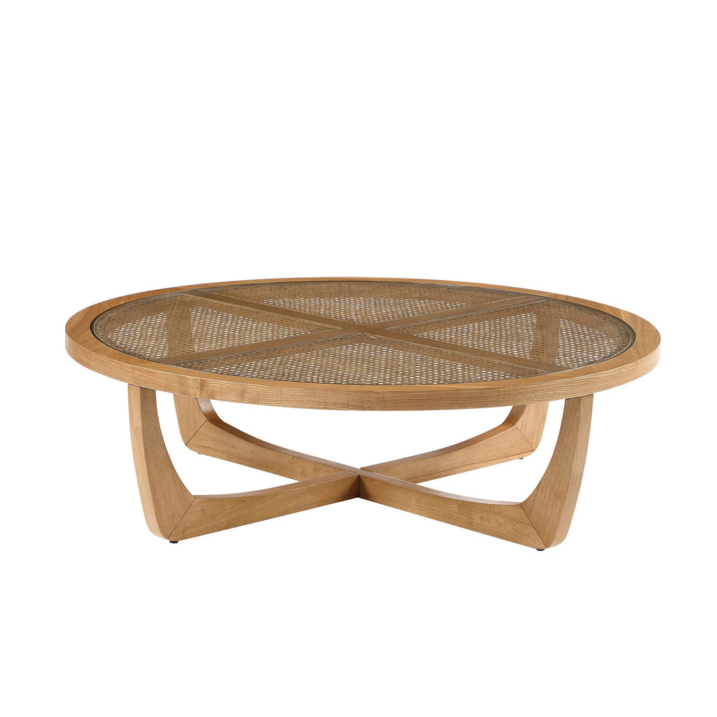 Rattan & Glass Coffee Table with Solid Wood Frame X5204