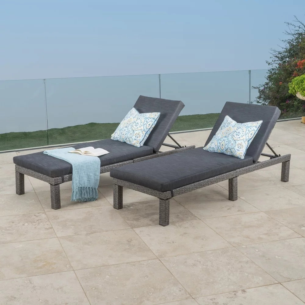 Adjustable PE Wicker Chaise Lounge with Cushion Set of 2 Q848672