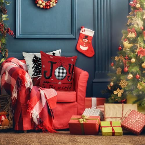 4pcs Christmas Pillow Covers 18x18 Inch Red Throw Case G676