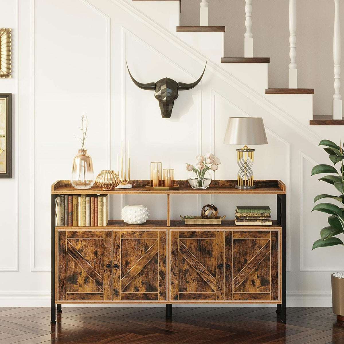 Rustic Brown 55Inch Console Table with Cabinet E92370