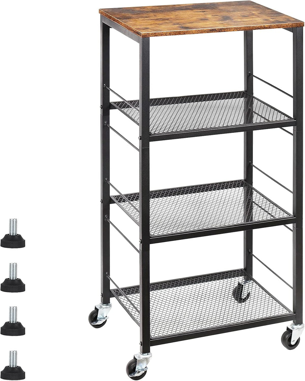 4-Tier Wood Kitchen Baker's Rack on Wheels F929