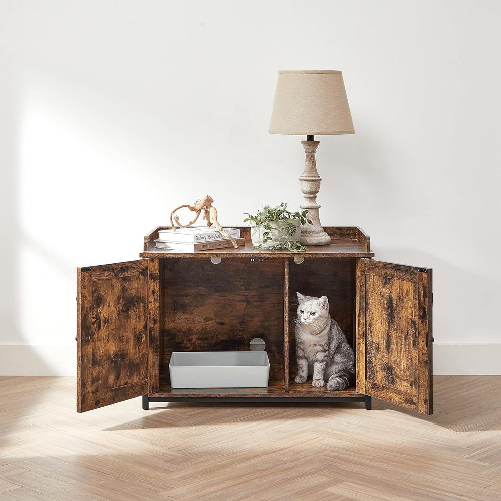Rustic Brown and Black Cat Litter Box Enclosure B395
