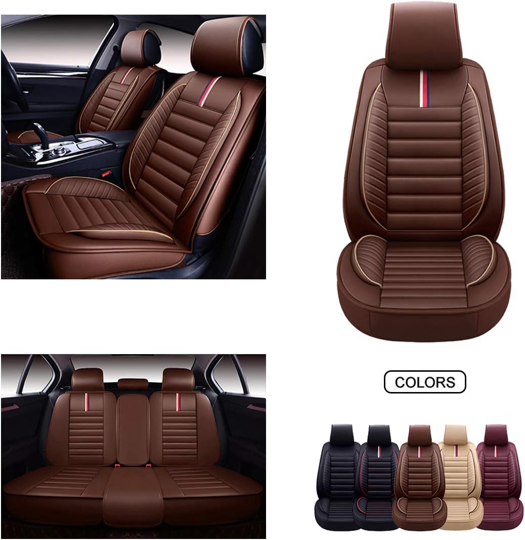 Brown Faux Leatherette Car Seat Covers Set D149455