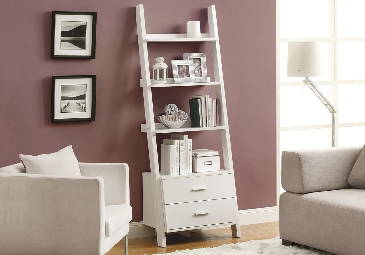 White Ladder Bookcase with 2 Storage Drawers P487655