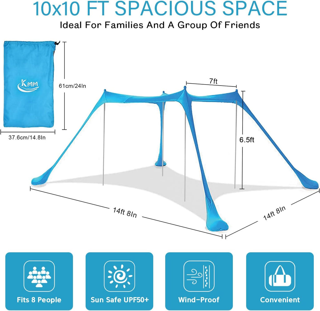 10X10ft UPF50+ Beach Tent Sun Shelter with 4 Poles U386241