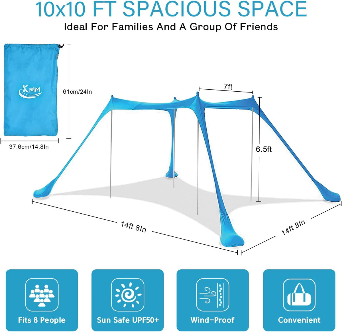 10X10ft UPF50+ Beach Tent Sun Shelter with 4 Poles U386241