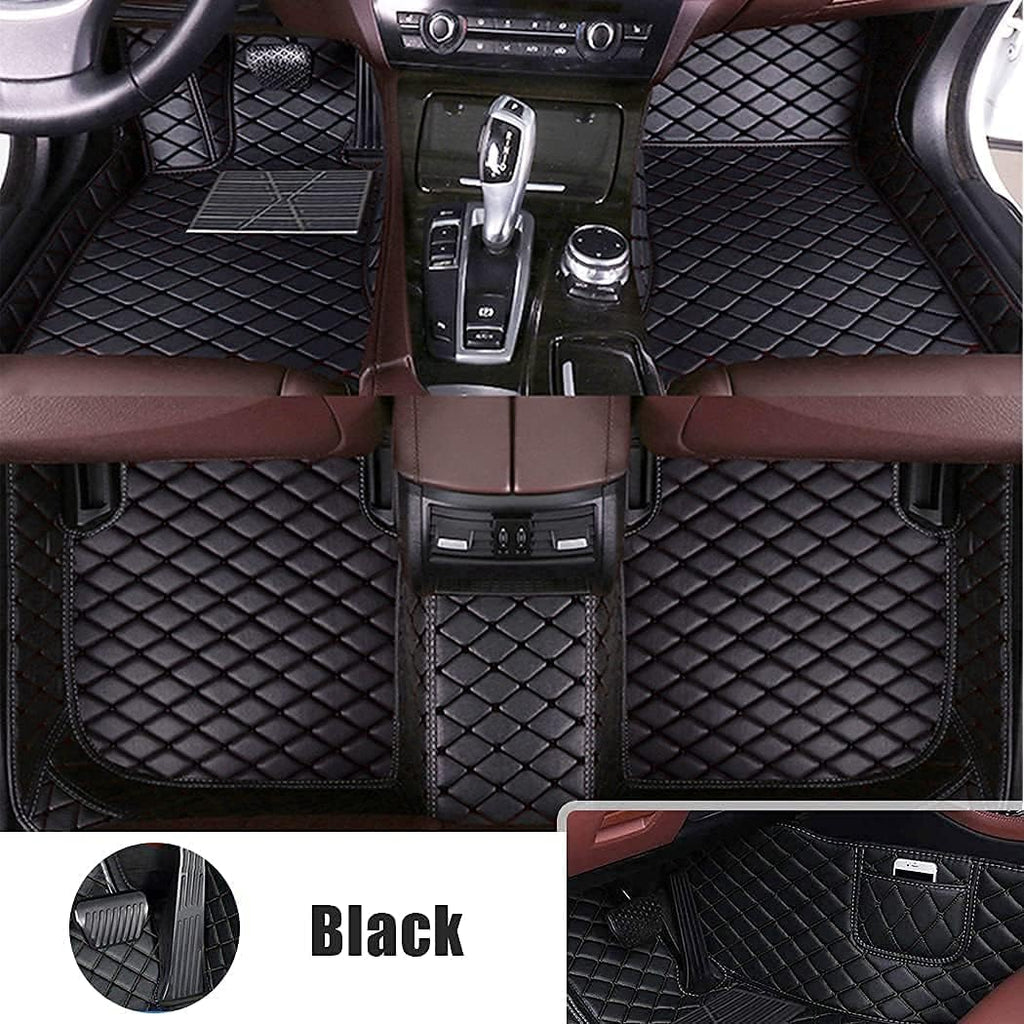 Brown Leather Car Floor Mats with Pocket V6807