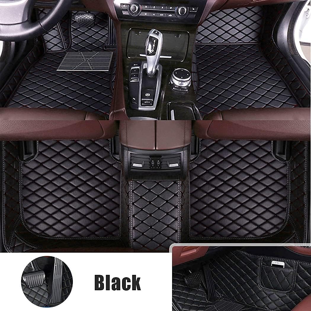 Brown Leather Car Floor Mats with Pocket V6807