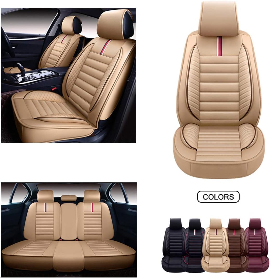 Brown Faux Leatherette Car Seat Covers Set D149455