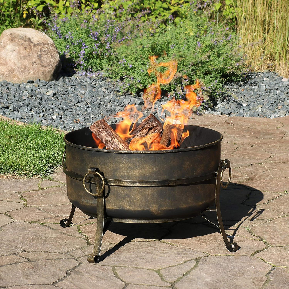 24 Inch Wood Burning Outdoor Fire Pit with Spark Screen and Poker T332