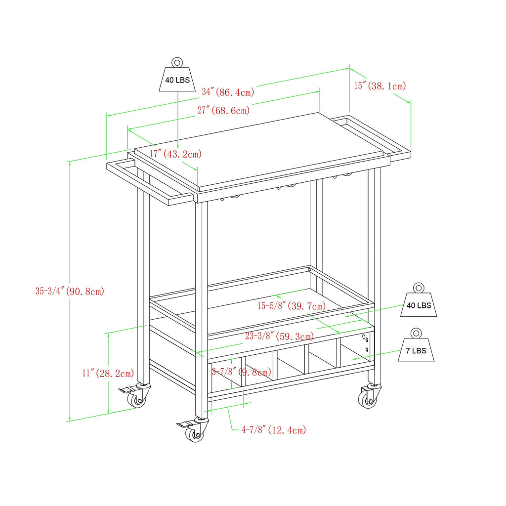Faux Marble Serving Bar Cart with Dark Walnut Base Y71672