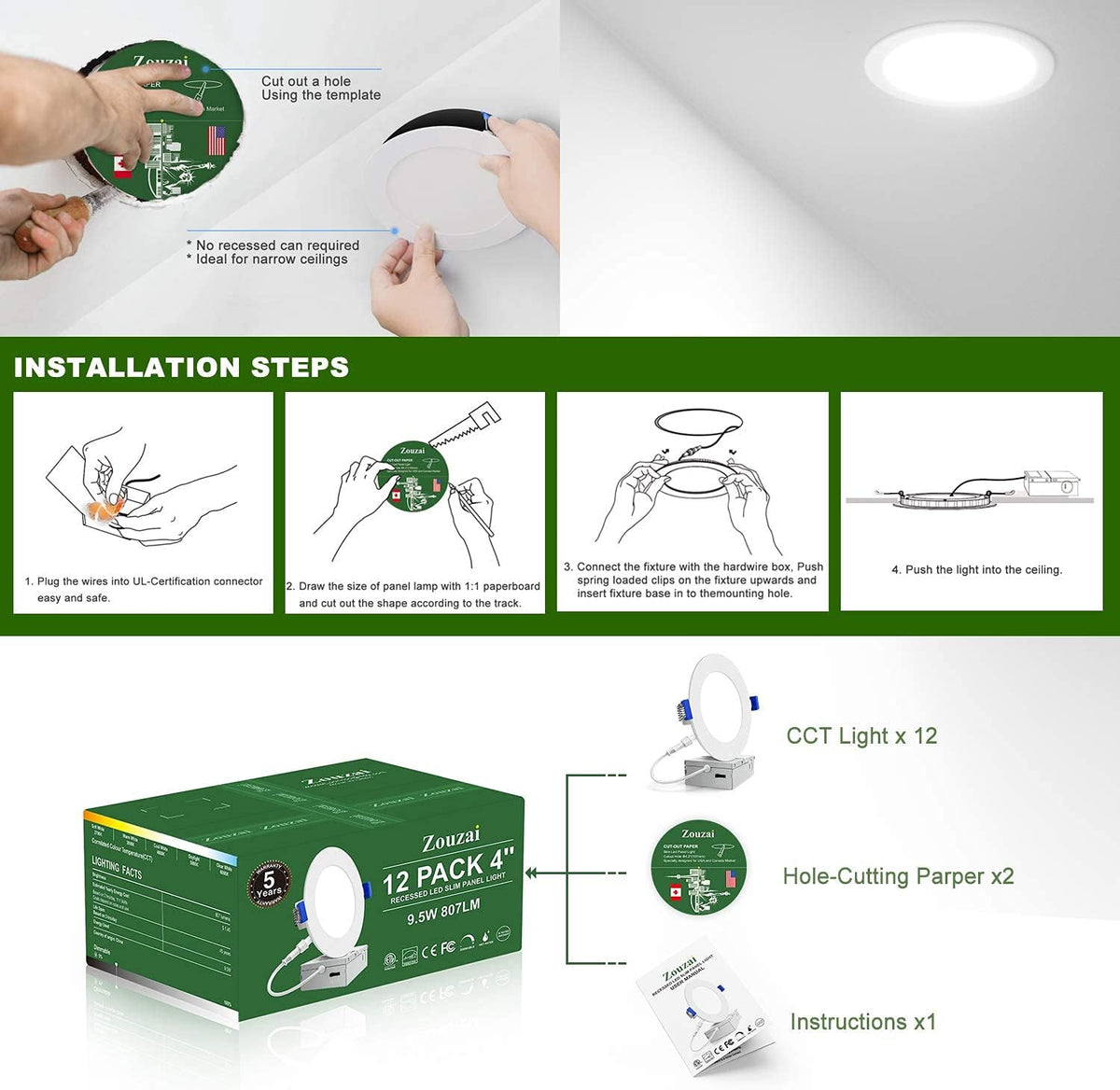 12 Pack 4 Inch Ultra-Thin LED Recessed Ceiling Light C76499