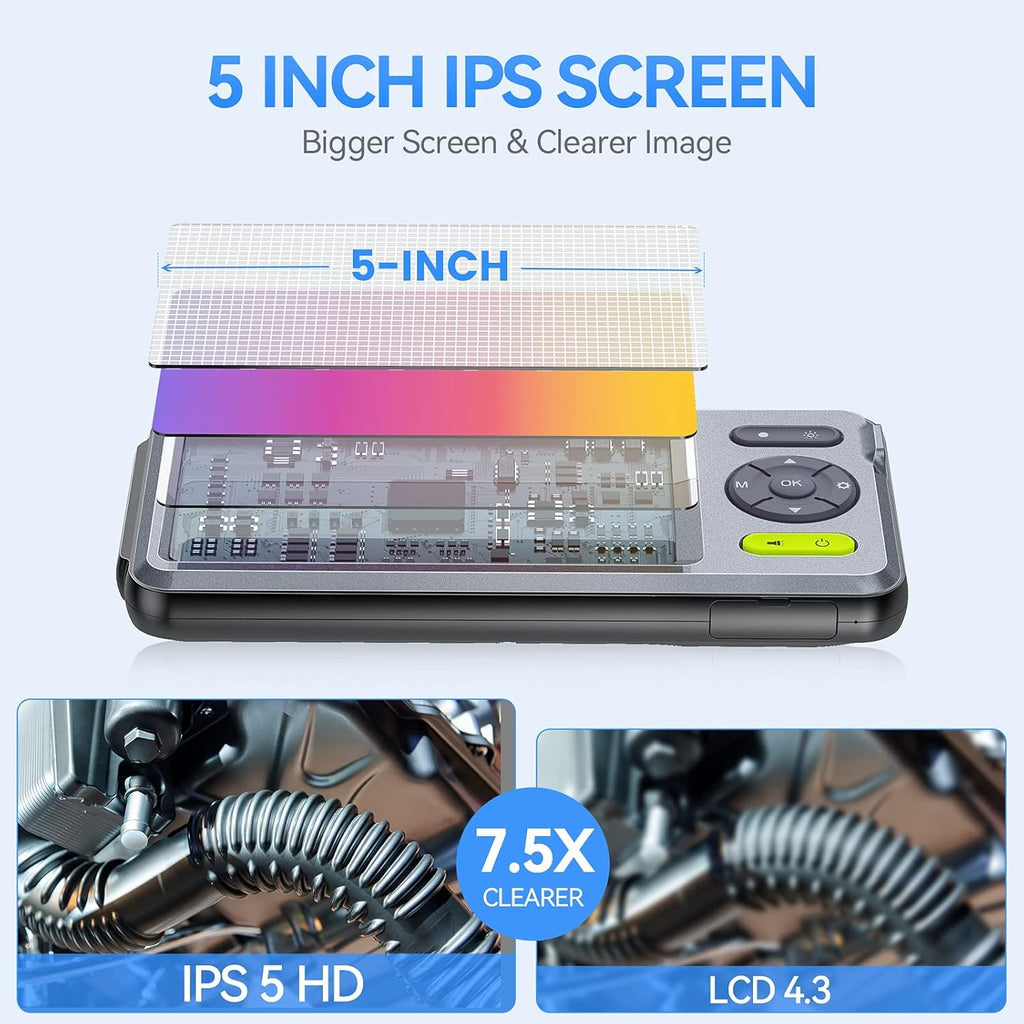 Triple Lens Endoscope Borescope Inspection Camera with 5'' Screen 16.5ft Y74289