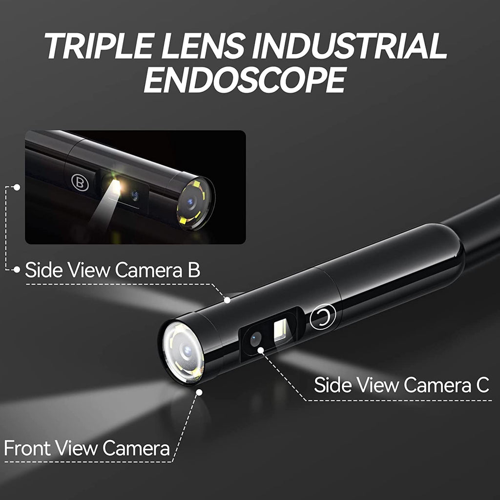 Triple Lens Endoscope Borescope Inspection Camera with 5'' Screen 16.5ft Y74289