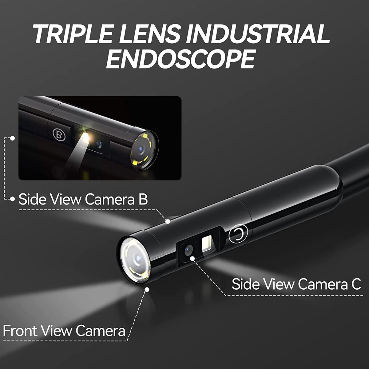 Triple Lens Endoscope Borescope Inspection Camera with 5'' Screen 16.5ft Y74289