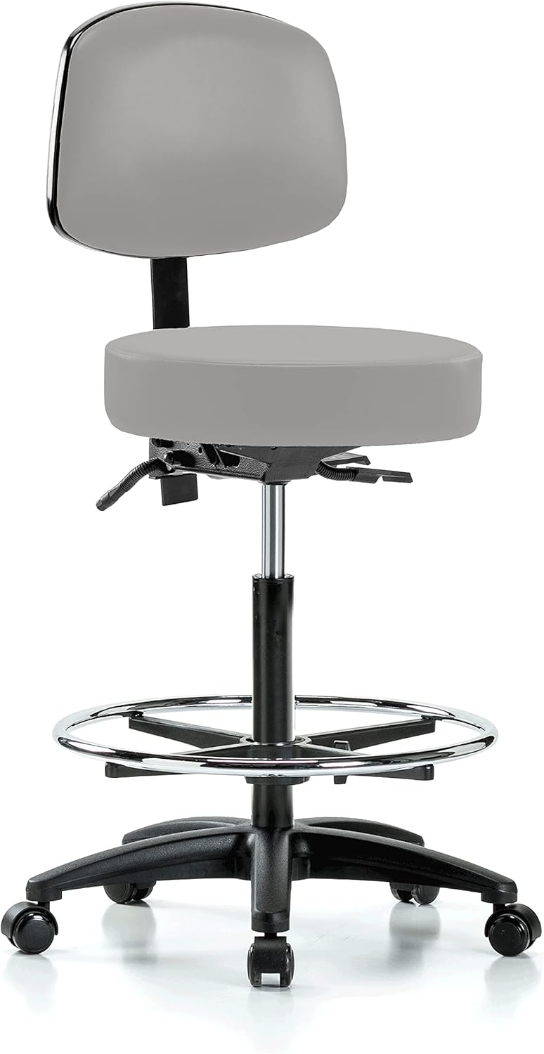 Black Vinyl Rolling Adjustable Doctor's Stool with Back A6989