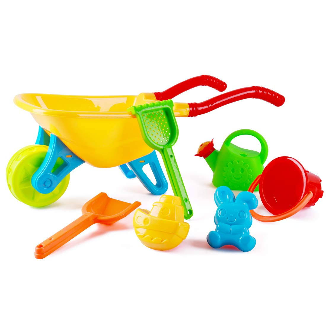 Kids Wheelbarrow Play Set with Watering Can Spade Rake Bucket I2555