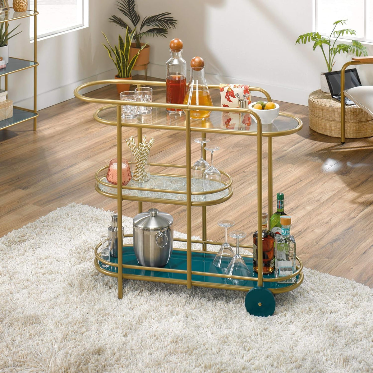 Bar Cart Satin Gold Finish I27876