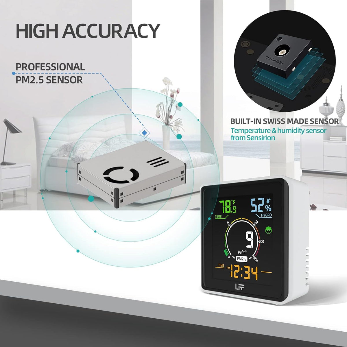 Indoor Air Quality Monitor PM2.5 Temperature Humidity Meter C30347