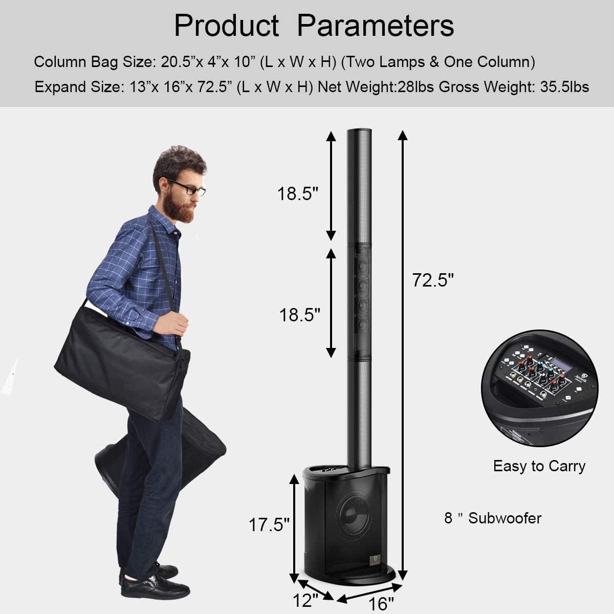 Portable Line Array Column Speaker with 8 Inch Subwoofer E47774