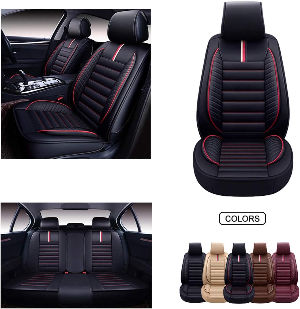 Brown Faux Leatherette Car Seat Covers Set D149455