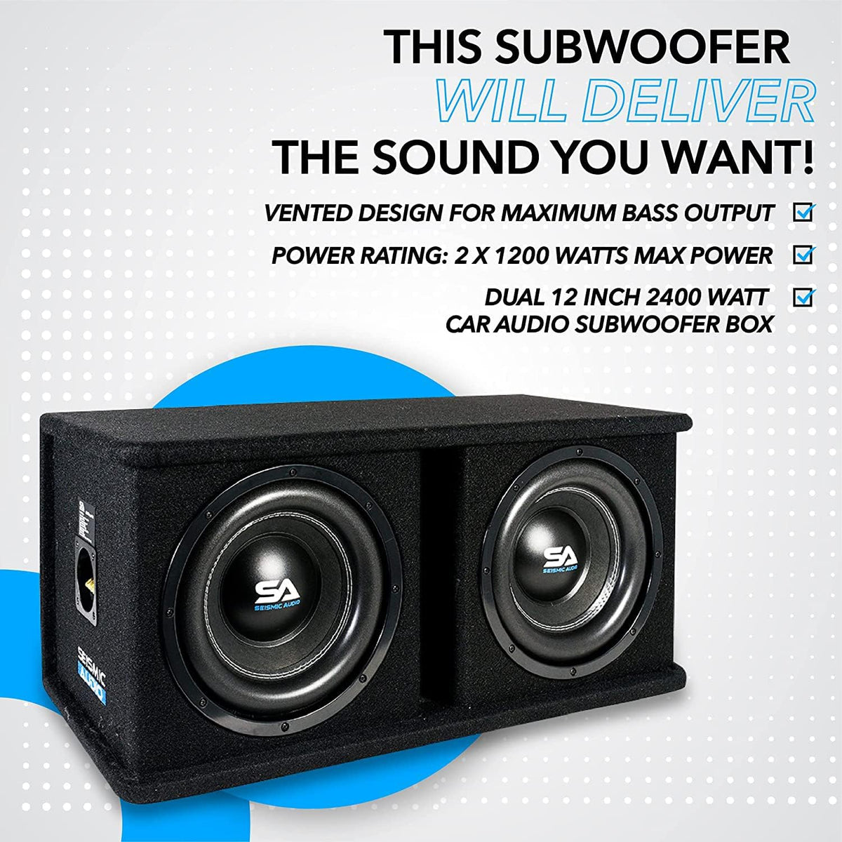 Dual 12 Inch 2400 Watt Car Audio Subwoofer Box Enclosure with Rear Vent C8672