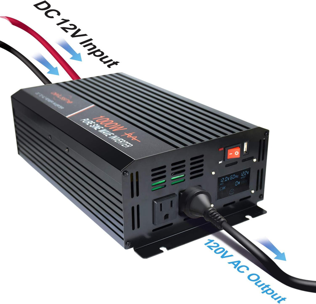 1000W Pure Sine Wave Power Inverter with LCD Display USB Port Q523