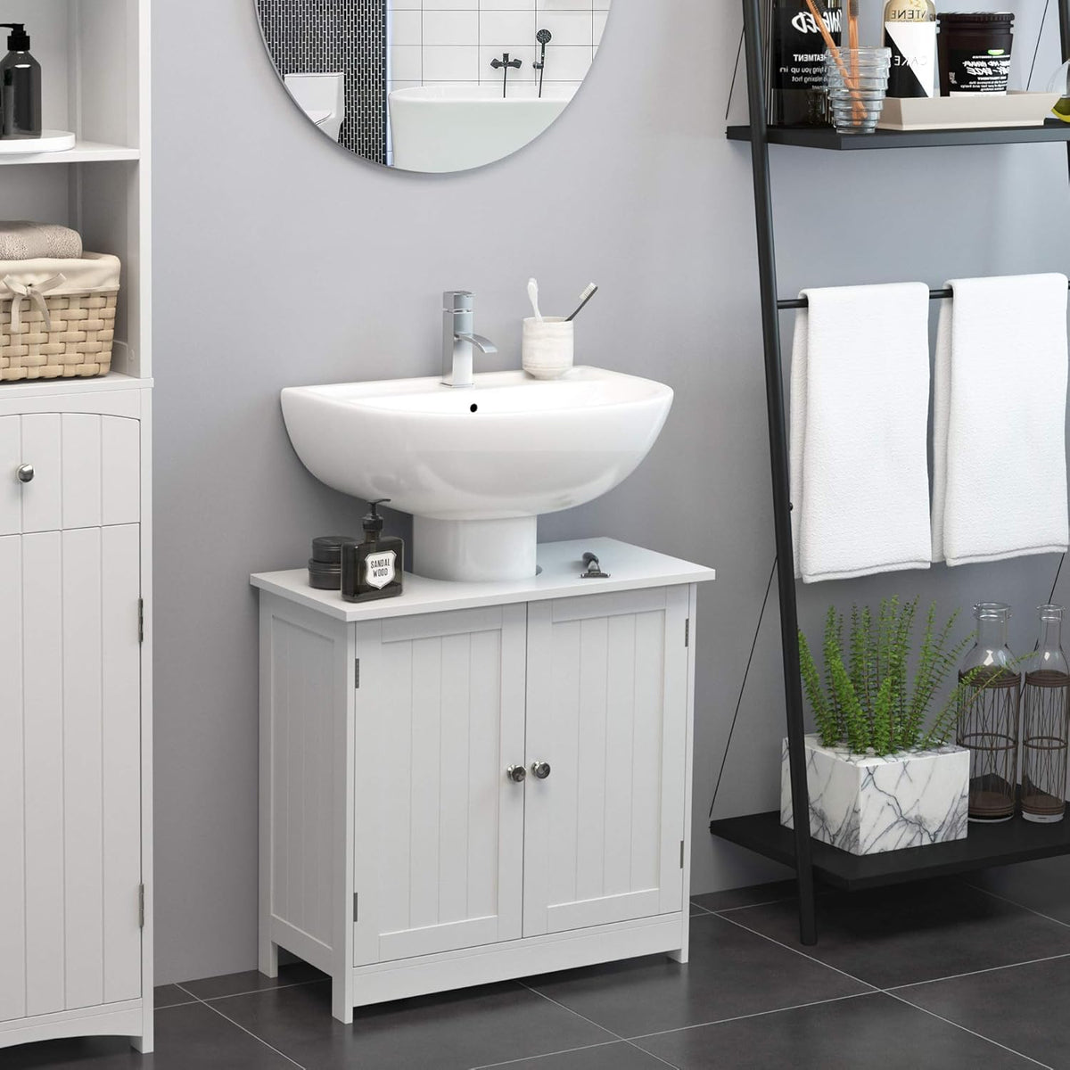 24” Pedestal Sink Bathroom Vanity Cabinet - White C1384