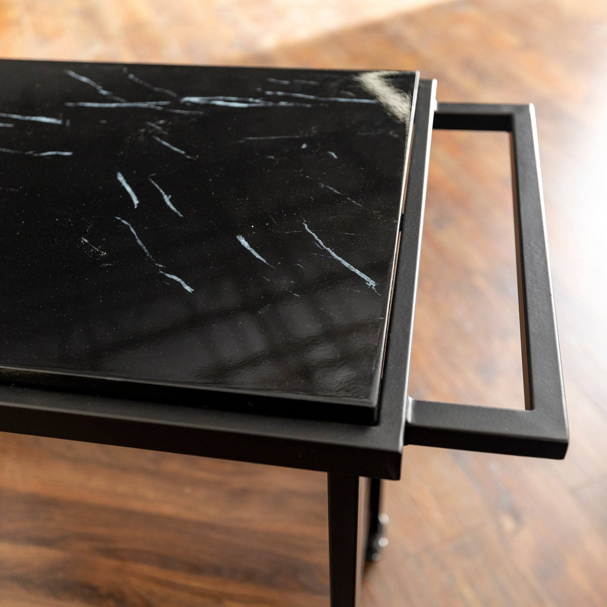 Faux Marble Serving Bar Cart with Dark Walnut Base Y71672