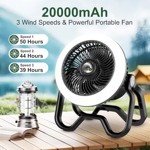 Portable Rechargeable Camping Fan with LED Lantern H46444