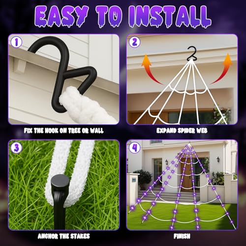 250 LED 16.4Ft Spider Web Lights with 59 Inch Giant Spider Y6068