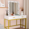 White Wooden Makeup Vanity with 9 LED Lights and 2 Drawers U412