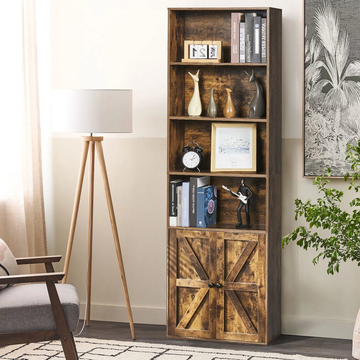 6 Shelf 71in Tall Bookcase with Doors A9340