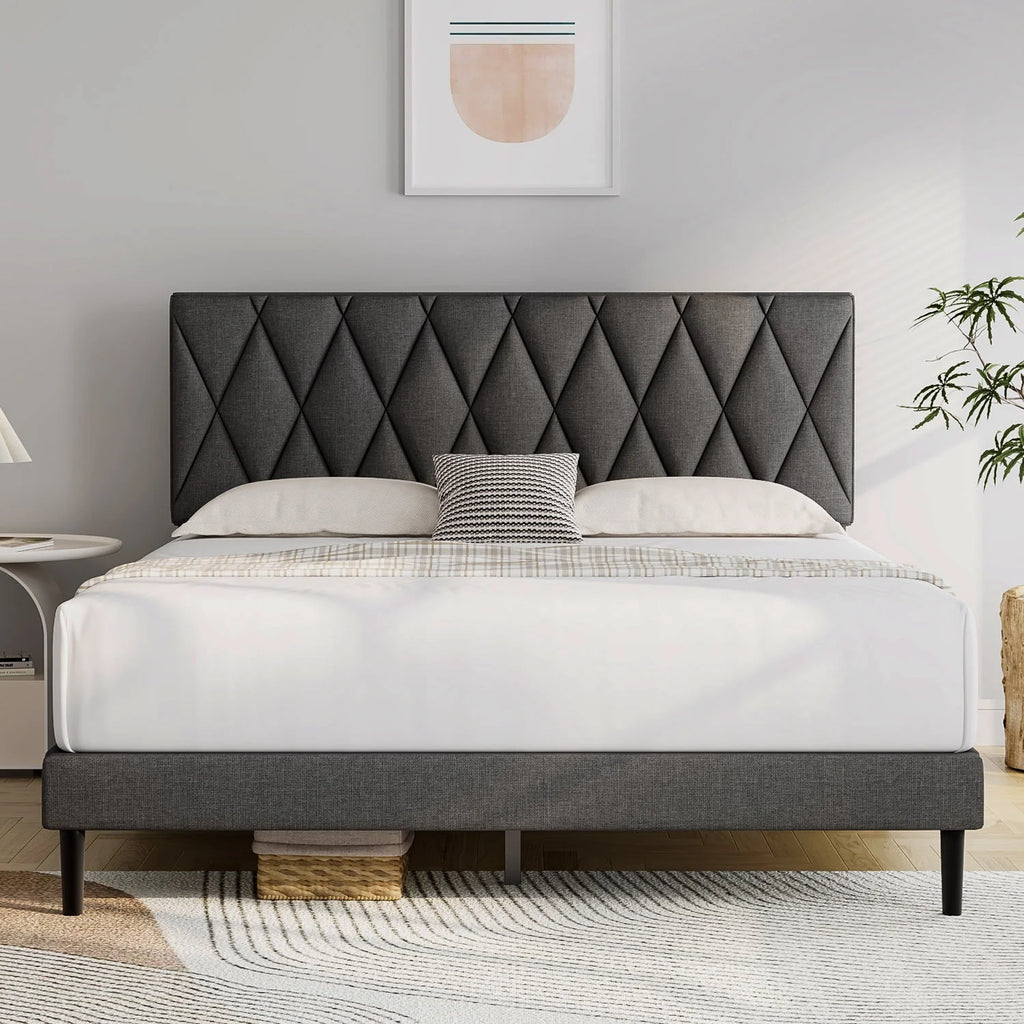 Queen Size Platform Bed with Upholstered Headboard T32203