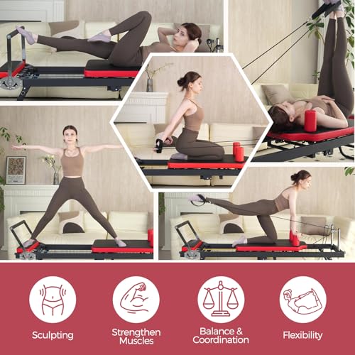 Foldable Pilates Reformer with Resistance Springs and Cords L19742