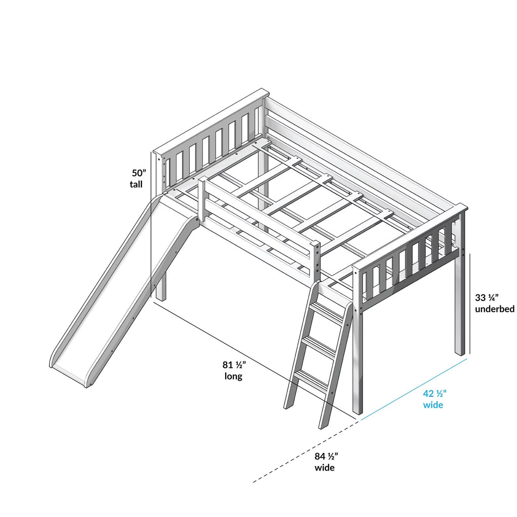 Twin Low Loft Wood Bunk Bed with Slide and Pink Curtain F653